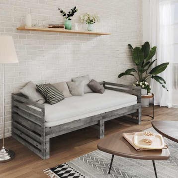vidaXL Bedbank uitschuifbaar massief grenenhout grijs, 90 cm, Eenpersoons, Verzenden, Nieuw