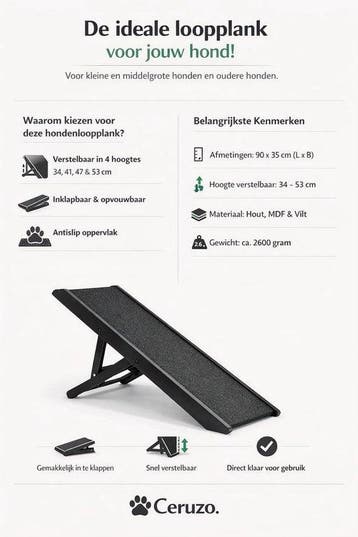 2dekans | Ceruzo Hondenloopplank Verstelbaar – Inklapbaar –, Dieren en Toebehoren, Ophalen of Verzenden, Zo goed als nieuw
