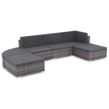 vidaXL 6-delige Loungeset met kussens poly rattan grijs, Verzenden, Nieuw, 6 zitplaatsen, Loungeset