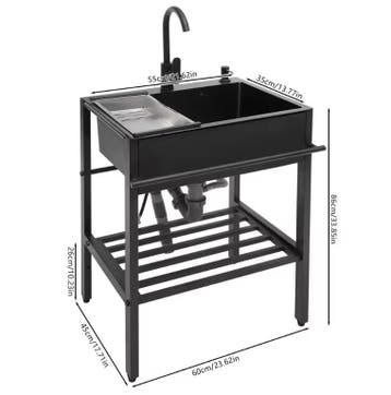 Vrijstaande Zwarte RVS Spoelbakset 60×45×86 cm, Verzenden, Nieuw