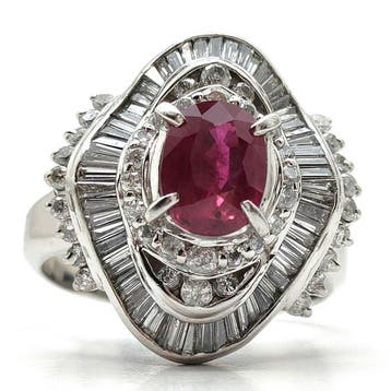 Ring Platina Robijn - Diamant, Nieuw