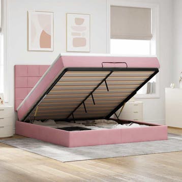 vidaXL Ottoman bed met matrassen 200x200cm fluweel roze, Verzenden, Overige maten, 200 cm, Stof