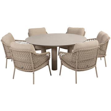 Donato Sardinia low dining set 7 delig 160 cm rond keramiek, Ophalen of Verzenden, Nieuw
