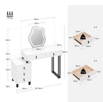 Kaptafel met LED Spiegel – Make-up Tafel 5 Lades Kast, Verzenden, Nieuw