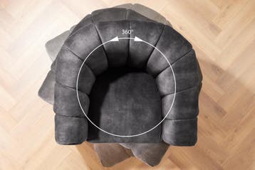 Draaibare design fauteuil BABYLON donkergrijs fluwelen, Ophalen of Verzenden, Nieuw