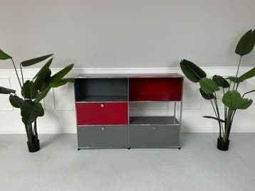 USM Haller Design Kast Rood Grijs Sideboard, Ophalen of Verzenden, Zo goed als nieuw, Metaal
