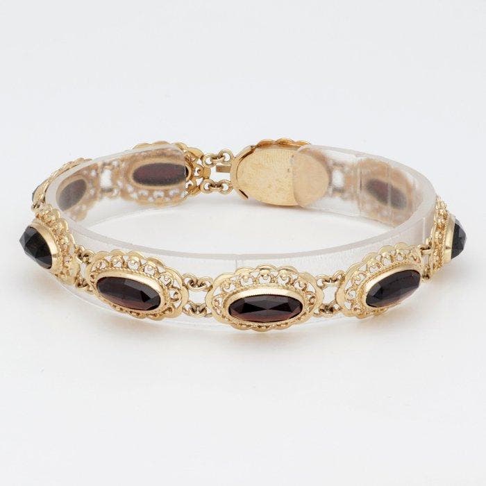 Armband - 14 karaat Geel goud - Granaat, Sieraden, Tassen en Uiterlijk, Armbanden