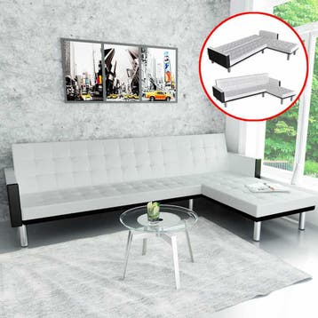 vidaXL Slaapbank L-vormig wit kunstleer, Verzenden, Nieuw, Leer, 200 tot 250 cm