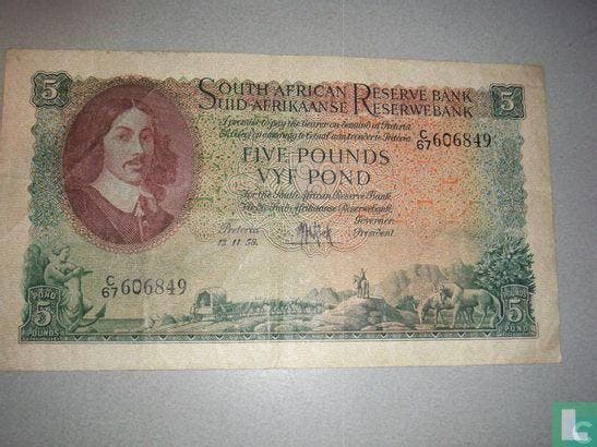 Zuid-Afrika 5 Pounds - 1958, Postzegels en Munten, Bankbiljetten | Afrika, Los biljet, Overige landen, Verzenden
