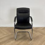 vergaderstoel, zwart leder - chroom, Huis en Inrichting, Gebruikt, Zwart, Leer, Ophalen of Verzenden