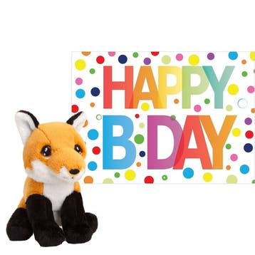 Pluche rode vos knuffel - 12 cm - Happy Birthday kaart, Verzenden, Nieuw