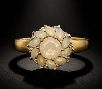 925 zilver, Ethiopisch opaal, smaragd - Ring