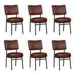 Set van 6 Leren eetkamerstoelen Rondo - Granada Cognac, Ophalen of Verzenden, Nieuw, Leer, Vijf, Zes of meer stoelen