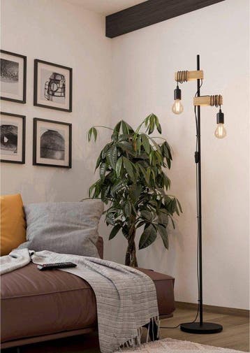 EGLO Townshend Vloerlamp - E27 - 2 Lichts - Zwart/Bruin, Huis en Inrichting, Verzenden, Nieuw