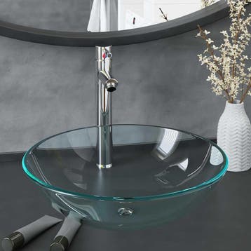 vidaXL Wastafel met kraan en pop-up afvoer gehard glas, Verzenden, Nieuw