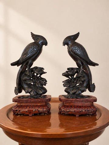 Pareja pajaros chino talladi a mano - Steen - China (Zonder