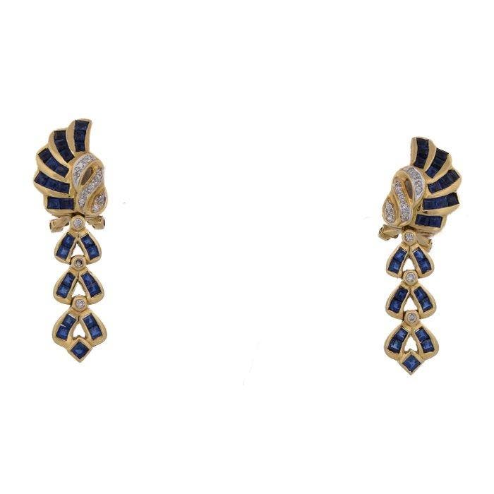 Oorbellen - 18 karaat Geel goud - 2.20ct. tw. Saffier -, Sieraden, Tassen en Uiterlijk, Oorbellen
