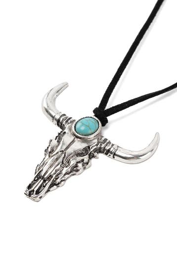 KIMU® Stier Ketting Cowboy Western Stierenkop Schedel Indian, Kunststof, Verstelbaar, Bruin, Nieuw