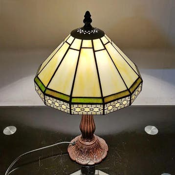 Tiffany Stijl Tafellamp 22 cm Glas met Bronzen Basis, Huis en Inrichting, Lampen | Tafellampen, Verzenden, Nieuw