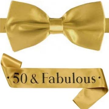 50 & Fabulous set met dasstrik en sjerp goud, Verzenden, Nieuw, Versiering, Abraham of Sarah