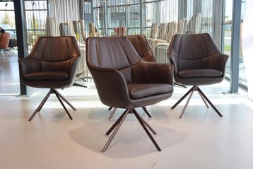 4x eetkamerstoel Lios Draai Gealux leer Typhoon 80 Bruin, Huis en Inrichting, Ophalen of Verzenden, Nieuw, Leer, Design, modern