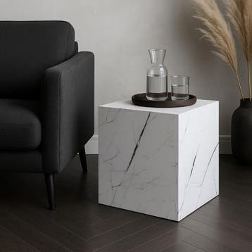 Bijzettafel Ellelu rechthoekig 45x40x40 cm marmerlook wit [e, Verzenden, Nieuw