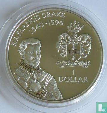 Kaaimaneilanden 1 dollar 1994 (PROOF) Sir Francis Drake, Verzenden, Losse munt, Goud
