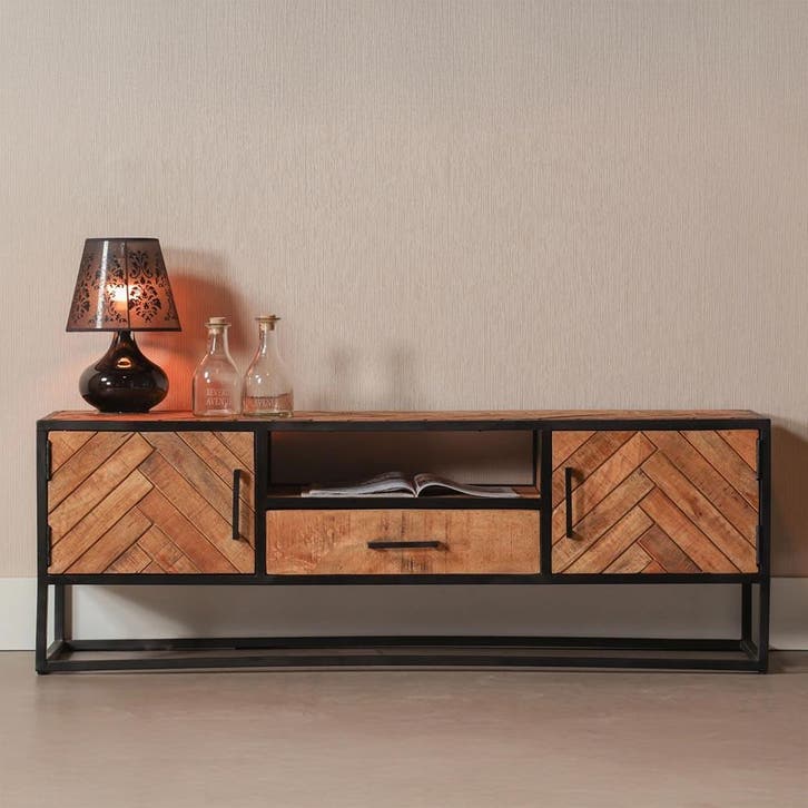 Tv-meubel Mangohout Kjeld 145 cm, Huis en Inrichting, Kasten | Televisiemeubels, Nieuw, Overige houtsoorten, Verzenden