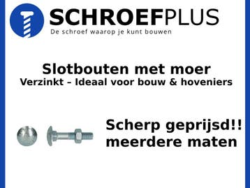 Slotbouten Verzinkt met Moer – M6 t/m M12, Verzenden, Nieuw, Bouten of Moeren