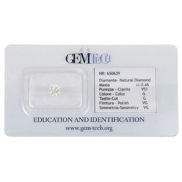 1 pcs Diamant (Natuurlijk) - 0.46 ct - Rond - G - VS1 -, Sieraden, Tassen en Uiterlijk, Nieuw