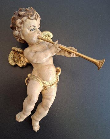 Beeldje - Engel Putte ca. 20cm - Hout, Antiek en Kunst