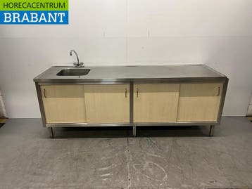 RVS Spoeltafel Werkkast met kraan 235 cm Horeca, Ophalen of Verzenden, Gebruikt