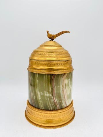 Pot - verguld metaal, Onyx - Onyx-pot met fazant