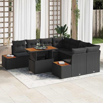 vidaXL Tuin Sofa Set met opslag 9 pcs Zwart Poly riet, Verzenden, Nieuw, Rotan, Meer dan 8 zitplaatsen