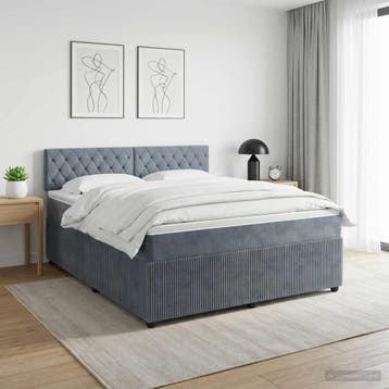 vidaXL Boxspringbed met matras Donkergrijs 140 x 200 cm, Verzenden, Nieuw, Blauw, Stof