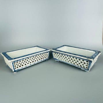 Jardinière (2) - Porselein - Blauw en Wit Jardinière