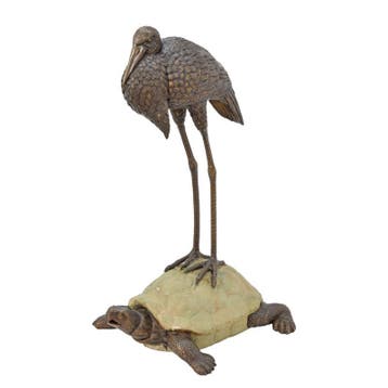 BRONZEN REIGER KORTE NEK EN SCHILDPAD FONTEIN (Interieur), Verzenden, Nieuw