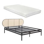 Metalen bed Linköping met matras 160x200 cm zwart en rotan l, Verzenden, Nieuw