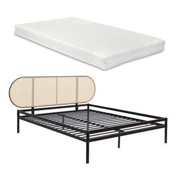 Metalen bed Linköping met matras 160x200 cm zwart en rotan l, Huis en Inrichting, Verzenden, Nieuw