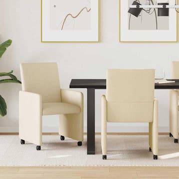 vidaXL Eetkamerstoelen met Wieltjes 2 pcs Crème 57 x 66 x 94, Huis en Inrichting, Stoelen, Verzenden, Nieuw