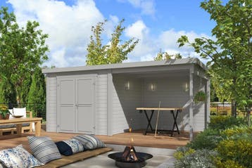 Outdoor Life Blokhut Lars met Overkapping Platinum Grey 500, Tuin en Terras, Nieuw