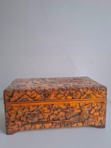 Doos - Vogels - Verguld hout - houten doos met houtsnijwerk