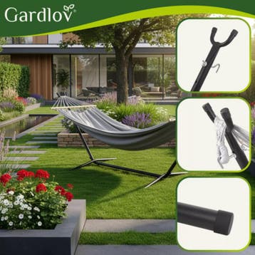 Gardlov Grijze tweepersoons hangmat met frame 200 x 150 c..., Tuin en Terras, Ophalen of Verzenden, Nieuw