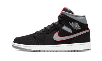 Jordan 1 Mid Black Particle Grey Gym Red, Nieuw