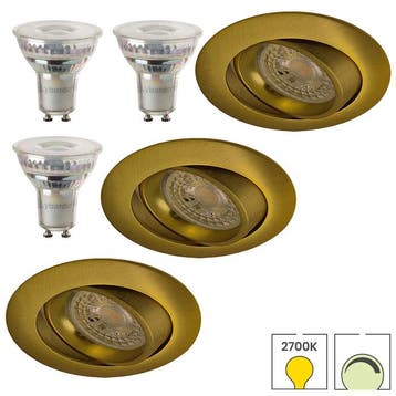Set van 3 inbouwspots Costa goud + LED spots GU10 Lybardo |, Verzenden, Nieuw, Overige typen