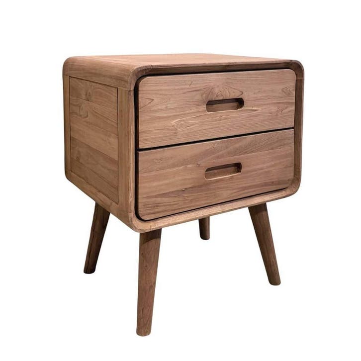 Retro nachtkast gerecycled teakhout -  2 ladeOverige teak, Huis en Inrichting, Kasten | Overige, Ophalen of Verzenden