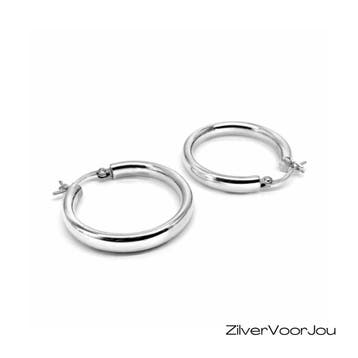 Zilveren scharnier oorringen 30 mm 3,5 mm ovale buis, Verzenden, Nieuw, Zilver
