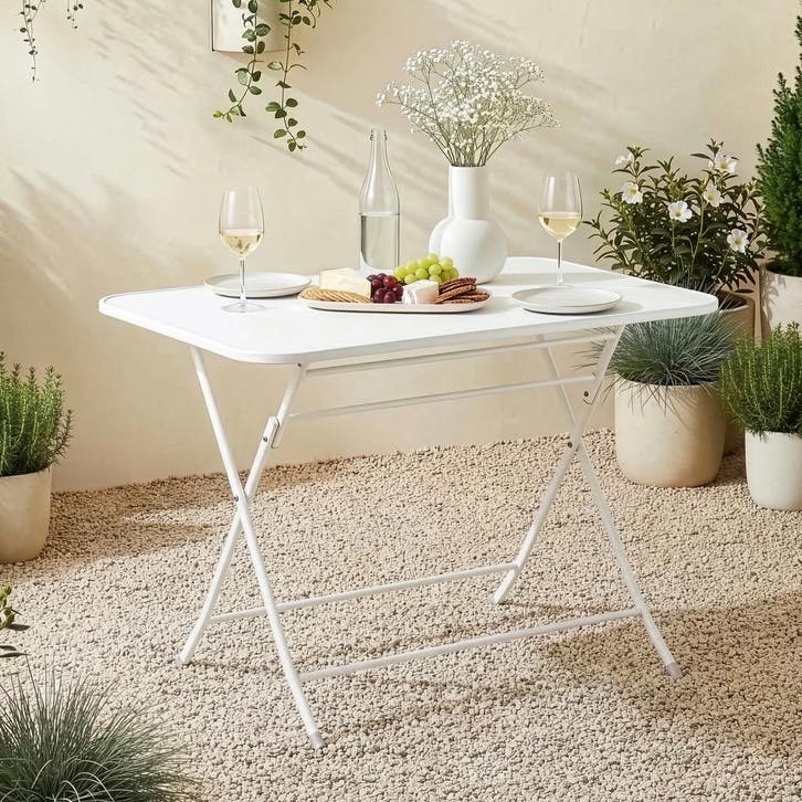 Klaptafel Sande tuintafel metaal vierkant 71x110x70 cm wit [, Tuin en Terras, Tuintafels, Verzenden