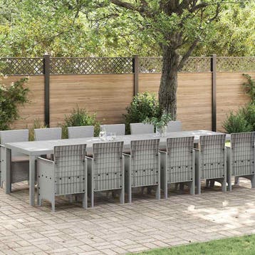 vidaXL Tuin Eetset 13 pcs Lichtgrijs Polt riet, Verzenden, Nieuw, 3 zitplaatsen
