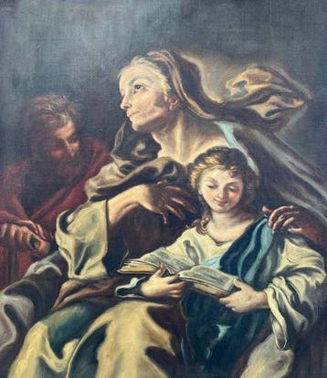 Spaanse school (XX) - Santa Ana enseñando a leer a la virgen, Antiek en Kunst